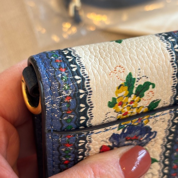 Tory Burch McGraw Leather Blue and White Floral Crossbody Purse - Picture 8 of 10